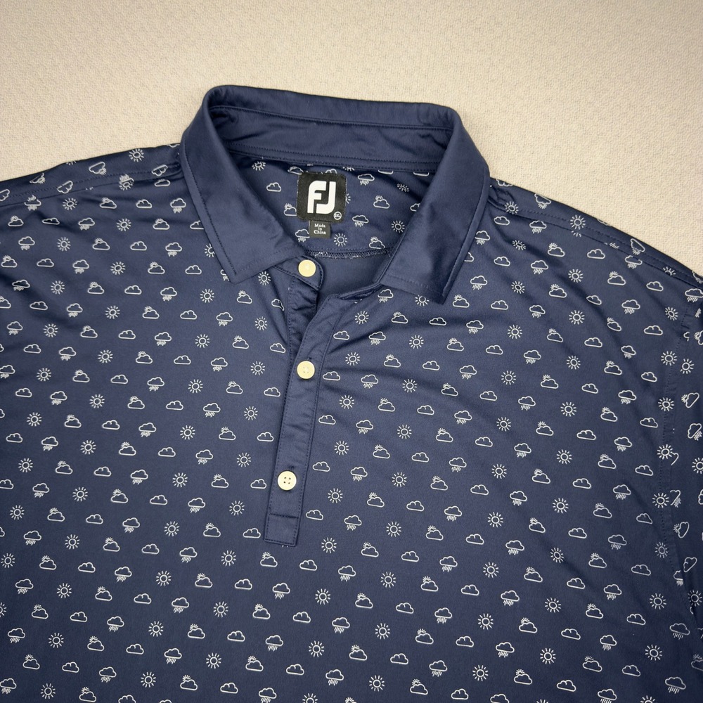 Footjoy Polo Shirt Mens 2XL Navy Blue Cloud Weather Performance Golf Stretch